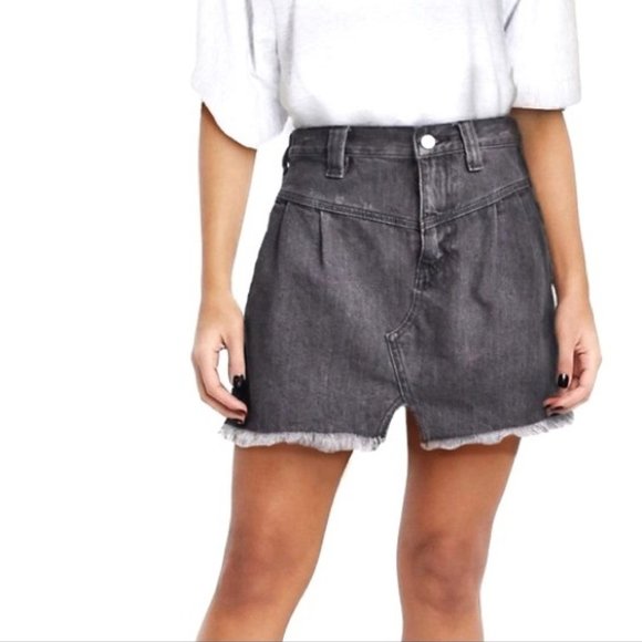 NEW Free People Raw Hem Sanded Black Skirt - Picture 1 of 7